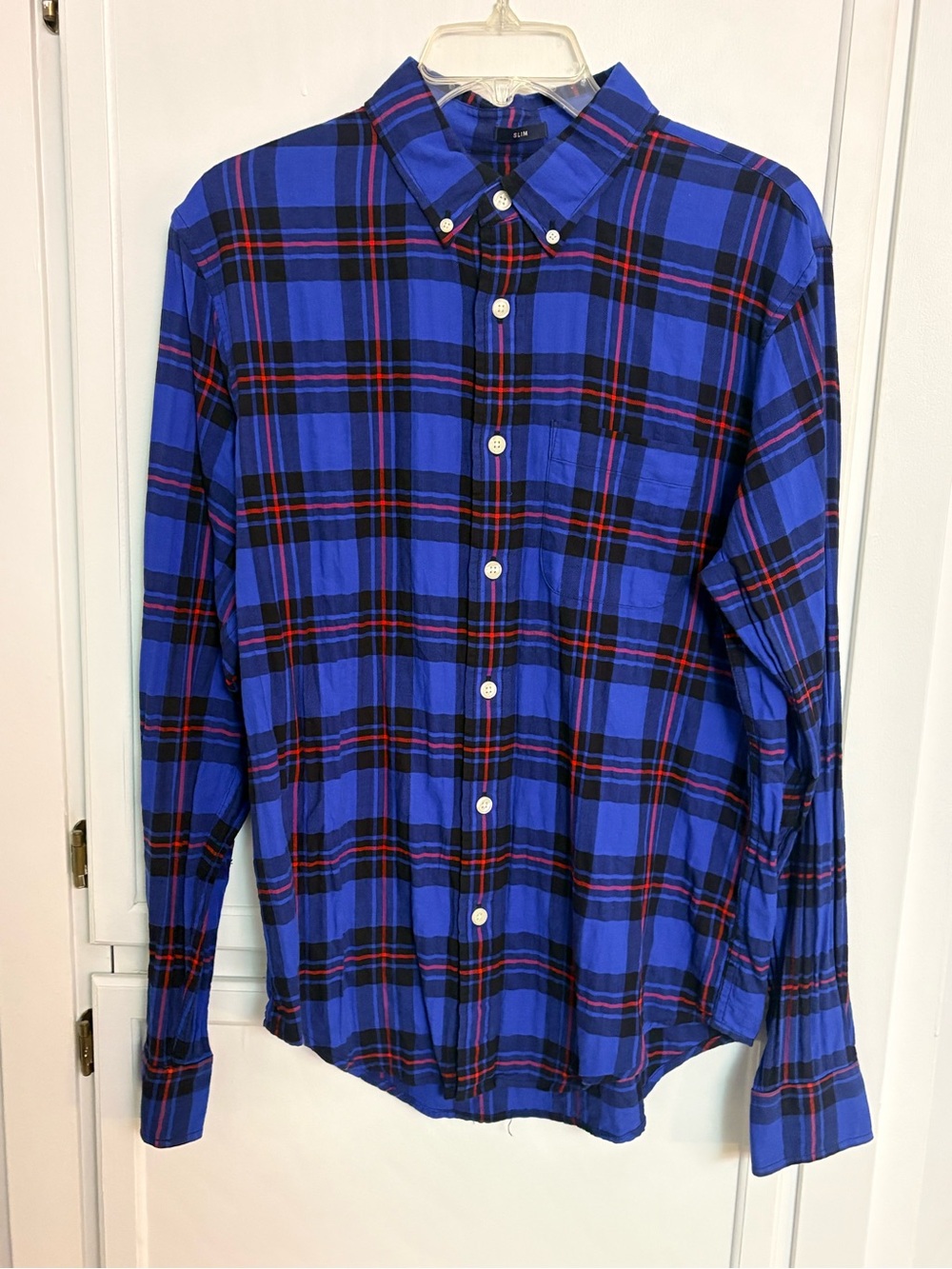 Abercrombie & Fitch Blue and Black Plaid Button-Down Shirt- Slim Fit Medium